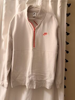 Nike Men’s Cream Half-Zip Sweatshirt with Coral Accents
